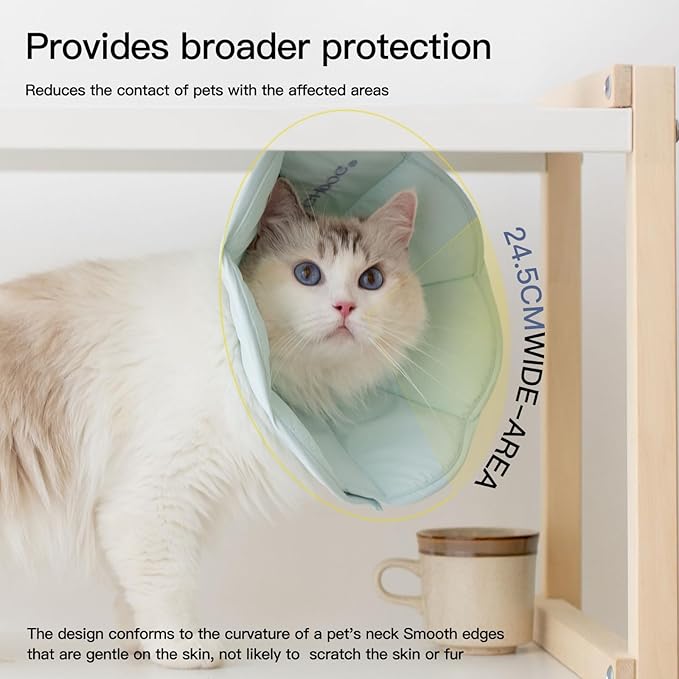 Touchdog Foldable Dog Cone Collar for Cats & Dogs - Adjustable Soft Recovery Collar with Waterproof PU Coating, Lightweight Design, 24.5cm/9.6in Wide Barrier (Blue, L)