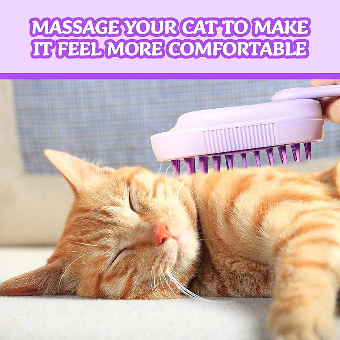 Spray Cat Brush for Shedding - Pet Grooming Brush with Steamer and Water Spray, Ideal for Cats and Dogs (Purple)