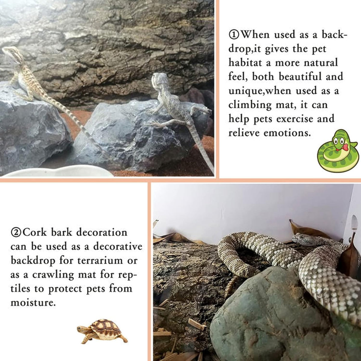 BNOSDM Reptile Cork Bark Tank Background Lizard Terrarium Wall Decor for Bearded Dragon Frog Leopard Gecko Tortoise Snake Chameleon 2PCS