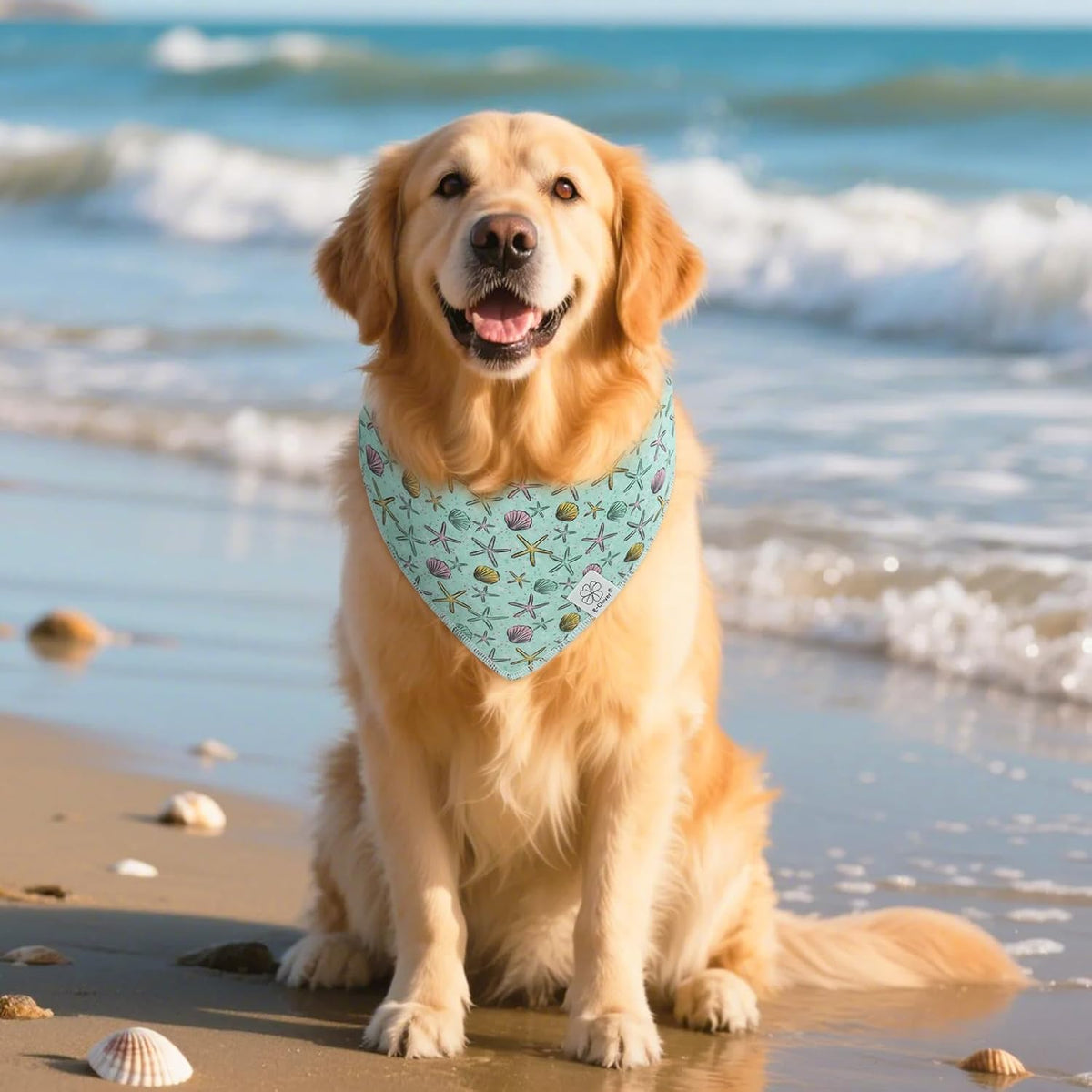 E-Clover Summer Starfish Dog Bandanas & Matching Scrunchie Set Blue Dog Scarf Bibs Pet Bandana with Bow Tie for Small Dogs Puppy Owner Mom