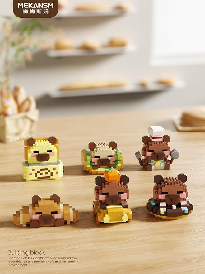 Chocolate Donut Cute Capybara Baking Bread Series Mini Building Toy Kawaii Animals Set Micro Adorable Pet Buildings Small Bricks Gifts Toys