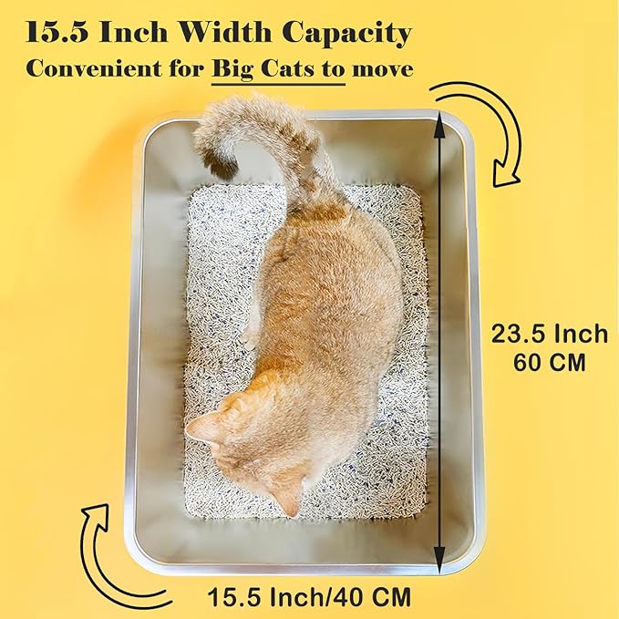 LIHONG Stainless Steel Cat Litter Box,Extra Large Metal Litter Box for Big Cats Kitty Rabbits,No Smell,Non Stick,Easy to Clean(24" Lx16 Wx8 H,XL)