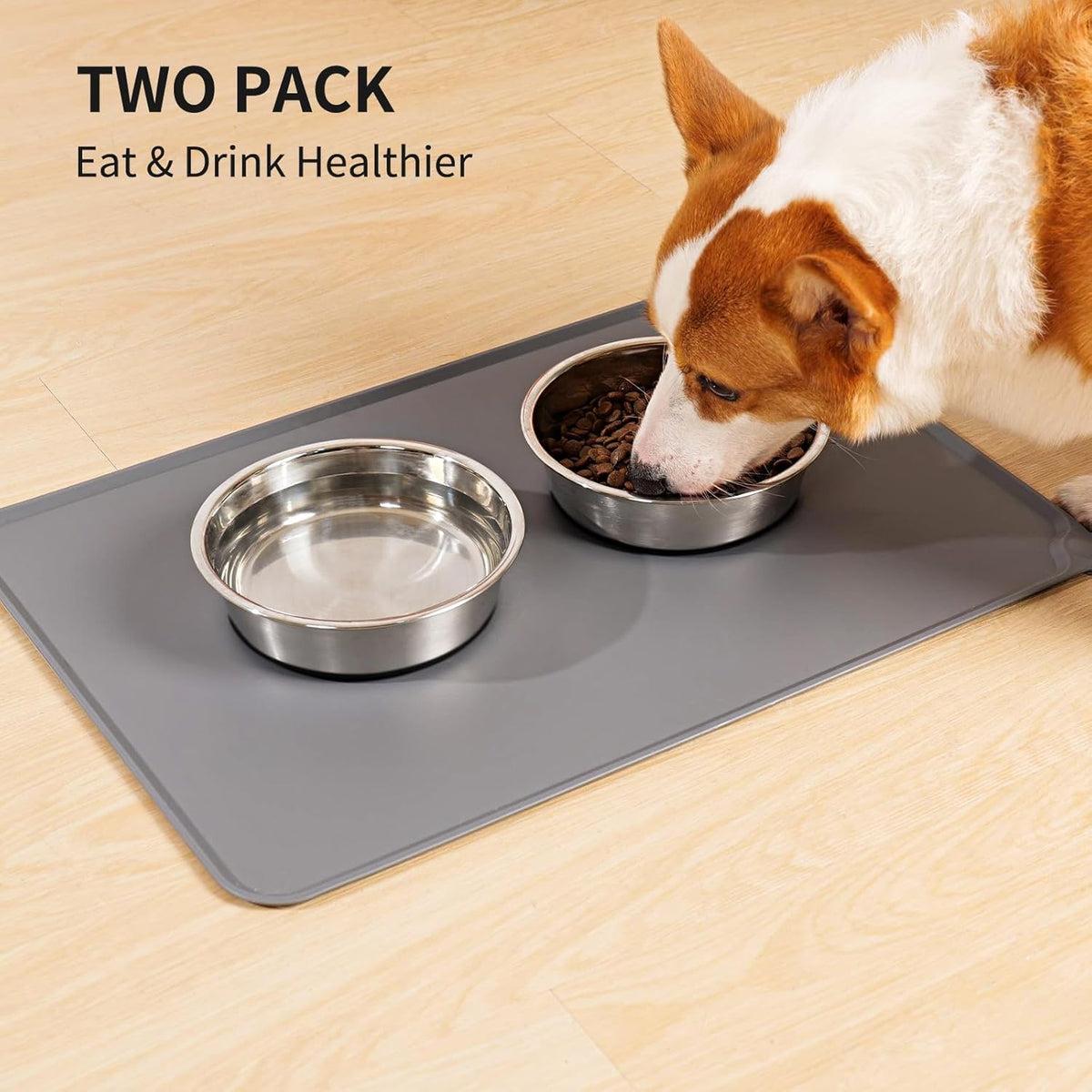 Taglory 8 Cup Stainless Steel Dog Bowls Set of 2 for Food and Water, Silicone Base Anti-Slip, Rust Resistant, Extra Thick Metal Bowls for Medium Dogs, 59oz, Black