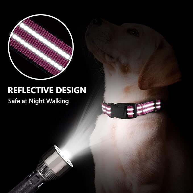 Hikiko Martingale Dog Collars Reflective Nylon Puppy Dog Collar with Quick Release Buckle Adjustable Training No Slip Dog Collar (X-Small, Pink)