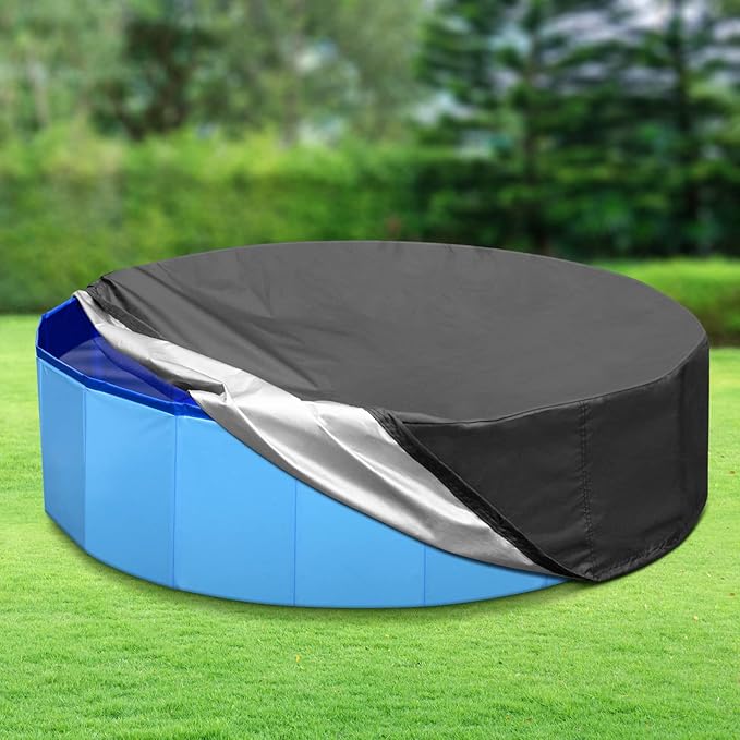 79 inch Dog Pool Cover, Portable Round Collapsible Bathing Tub Kiddie Pool Cover with Oxford Cloth Material and Drawstring Design, Waterproof and Dustproof (Black) - Only Cover…