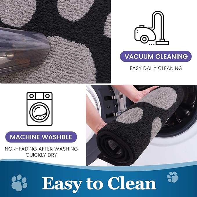Buganda Dog Door Mat for Muddy Paws, Absorbent Dirt Trapper Washable Indoor Doormats, Non Slip Low-Profile Mud Mat for Dogs, Front Entrance Doormat for Inside Floor (70x24 Inches, Black and Grey)