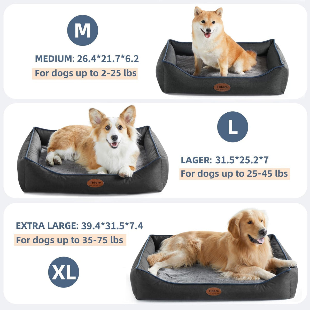 Orthopedic Dog Beds for Medium Dogs, Durable Egg Crate Foam Sofa Dog Bed wit Washable Removable Cover,Waterproof Lining,Pet Bed for Large Dogs (Dark Grey, 39.4" L x 31.5" W x 7.4" Th)