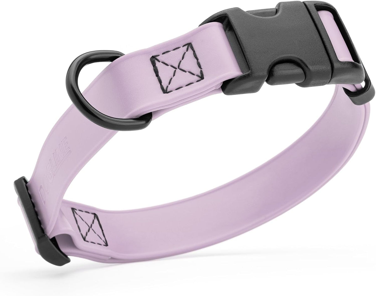 Dogline Biothane Waterproof Dog Collar with Quick Release Buckle Strong Coated Nylon Webbing with Odor- Proof for Easy Care Easy to Clean Fits Small Medium Large Dogs, Lavender 3/4" W 12-19" L