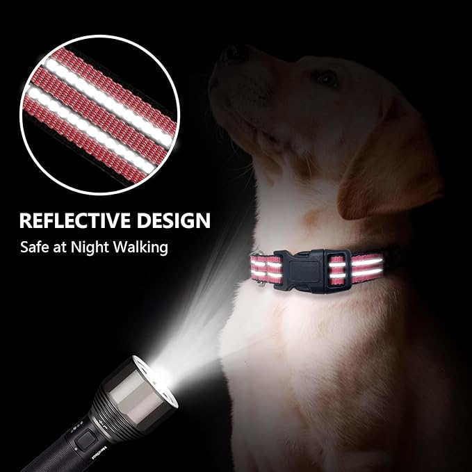 Hikiko Martingale Dog Collars Reflective Nylon Dog Collar with Quick Release Buckle Adjustable Training No Slip Dog Collar (Small, Cherry Pink)