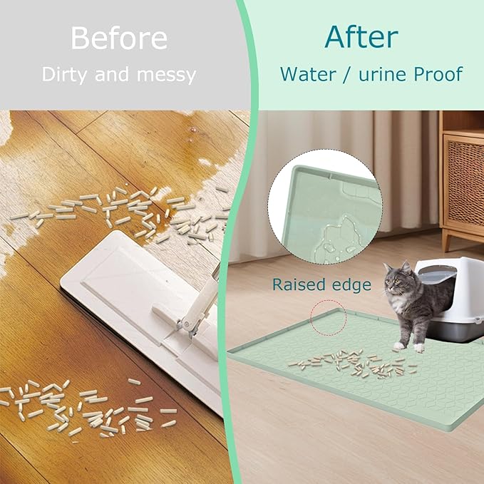 Cat Litter Mat, Silicone Large Cat Mat for Litter Box - 28x22 in, Waterproof & Non-Slip, Durable & Easy Clean, Green
