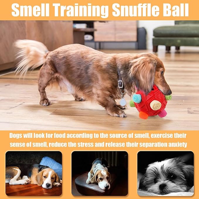 Dog Snuffle Ball-Interactive Puzzle Dog Toys Encourage Natural Foraging Skills Slow Feeder for Training and Stress Relief, Cloth Strip Hiding Food Chew Toys for Any Size Dogs