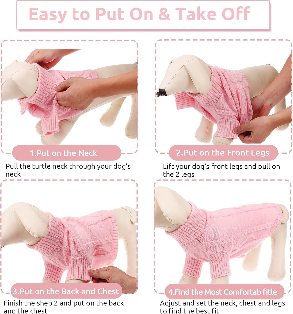 Queenmore XXL Dog Sweaters,Large Dog Sweater for Pitbull Doberman,Warm Turtleneck Knitted Big Pet Sweater for Male Femal Dogs,Extra Large Size Doggy Winter Clothes (Pink,2XL)