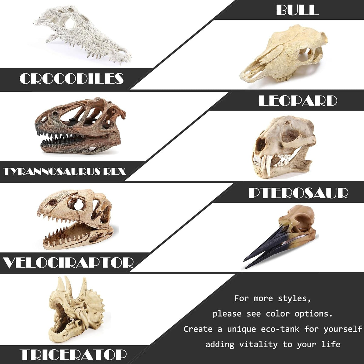Aquarium Décor Cave Decorations Fish Hideout Betta Tarantula Reptile Snake for Terrarium Ornament Dinosaur Animal Skull Large Bones Halloween