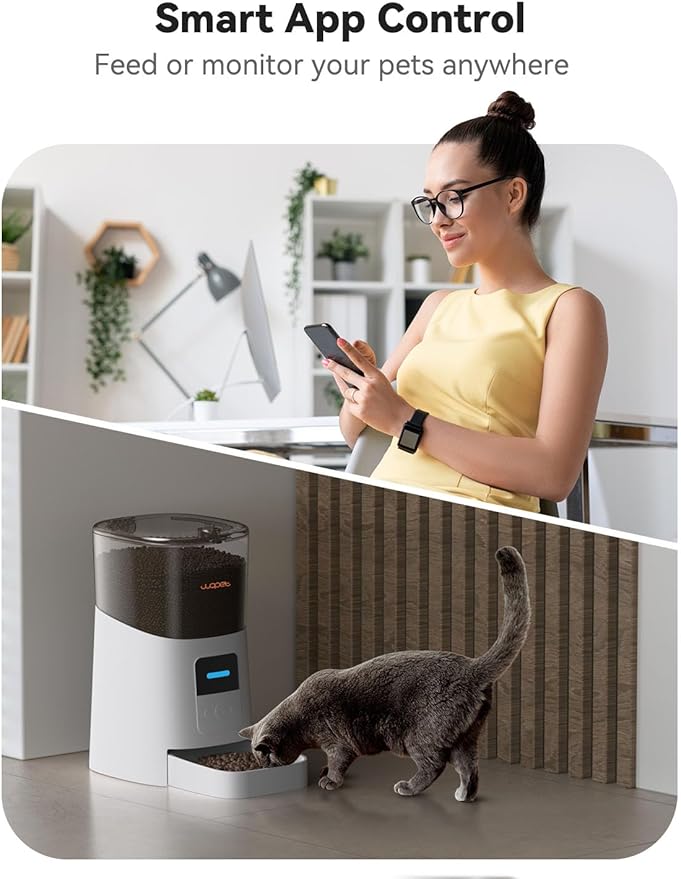 WOPET 6L Automatic Cat Feeder, WiFi Automatic Dog Feeder with APP Control for Remote Feeding, Cat Food Dispenser with Low Food Sensor and Voice Recorder, Up to 15 Meals Per Day
