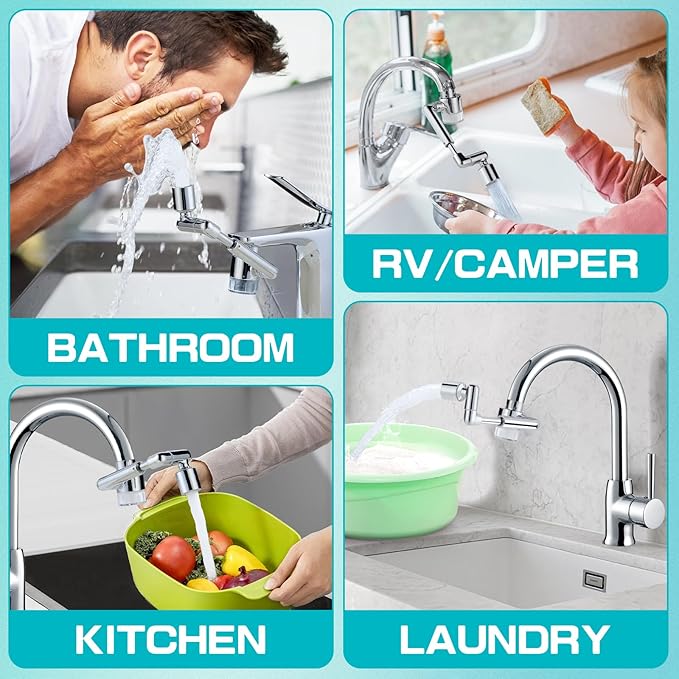 CECEFIN 1440ºSink-Water-Filter Faucet-Extender 3.0 Telescopic - Carbon Purifier Reduce 99% Chlorine, NSF Certified Bathroom Kitchen Aerator, Swivel Long Arm Extension for Toddlers, Hard Water Softener