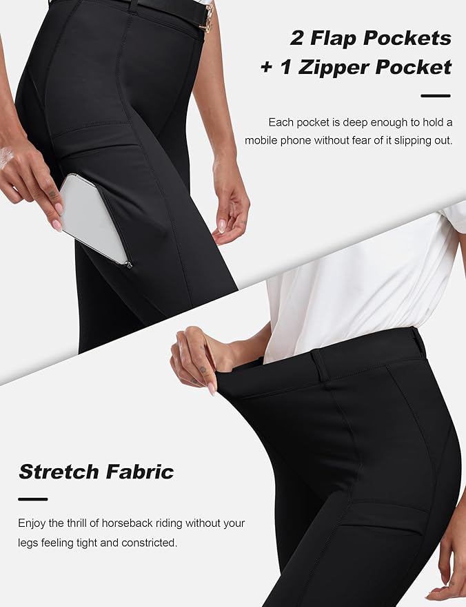 MoFiz Women's Silicone Full Seat Horse Riding Pants Zipper Pockets Equestrian Breeches Riding Tights