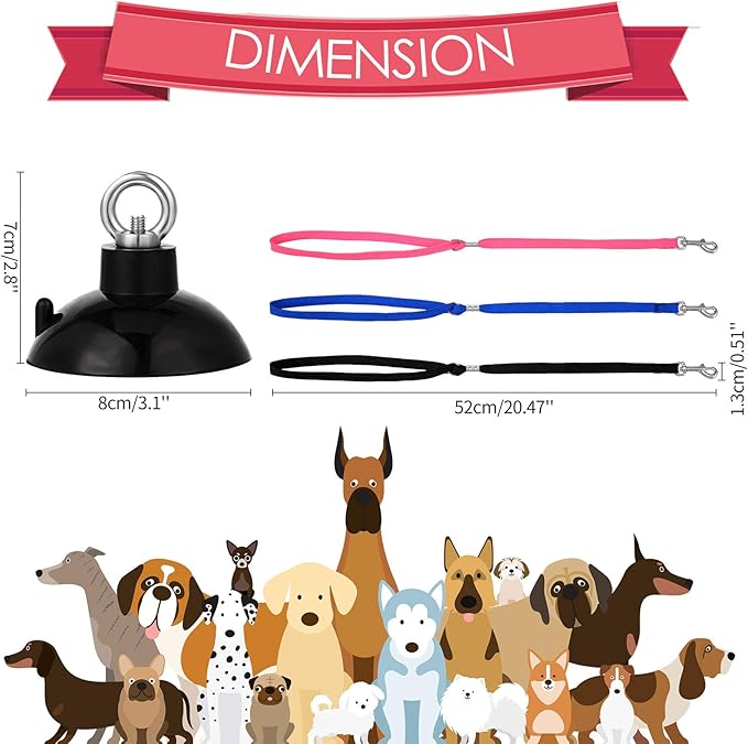 Frienda 4 Pieces Dog Bathing Tether with Suction Cup Pet Dog Grooming Tub Restraint Loops and Adjustable Cat Fixed Safety Rope for Pet Shower Bathing Grooming(Blue Black Pink)