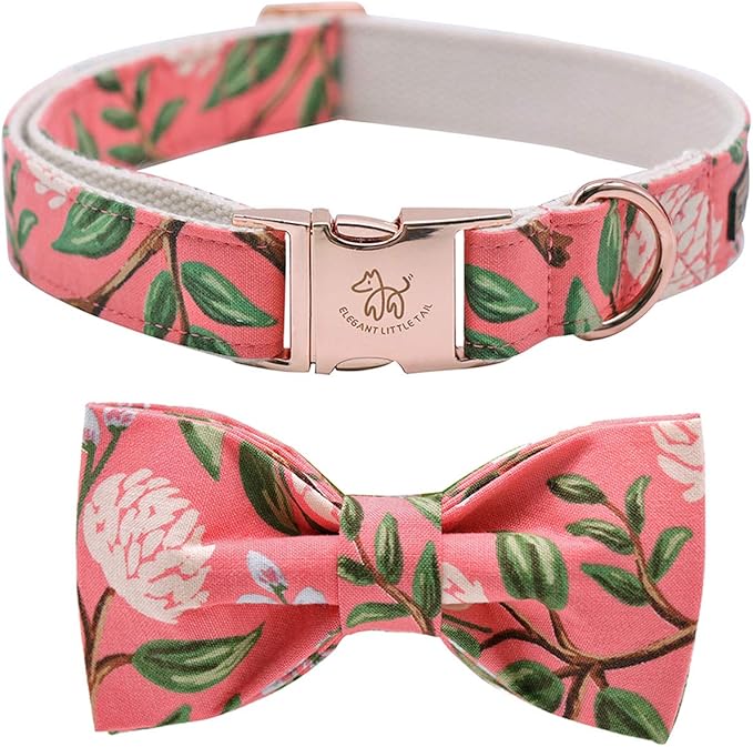 Elegant little tail Dog Collar with Bow, Cotton & Webbing, Bowtie Dog Collar, Adjustable Dog Collars for Small Medium Large Dogs and Cats