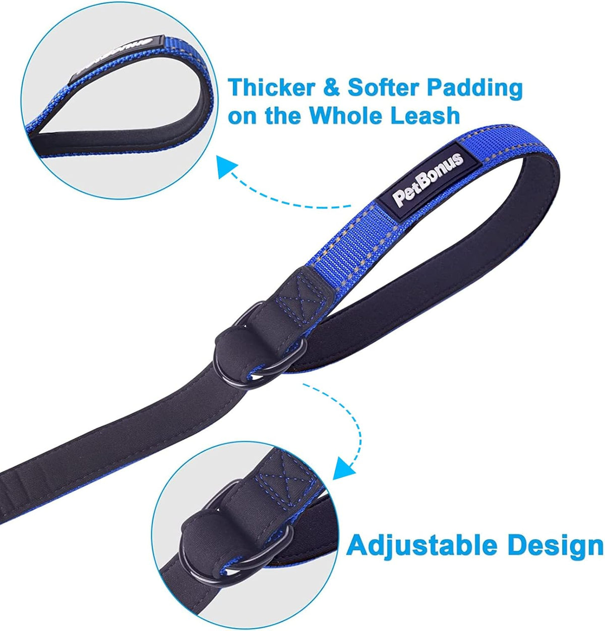 PetBonus Short Dog Leash, Safety Wrist Strap for Retractable Dog Leash, Reflective Design and Adjustable Soft Padded Handle, Extra Layer Security for Pet Stroller (Blue) 1 Pack