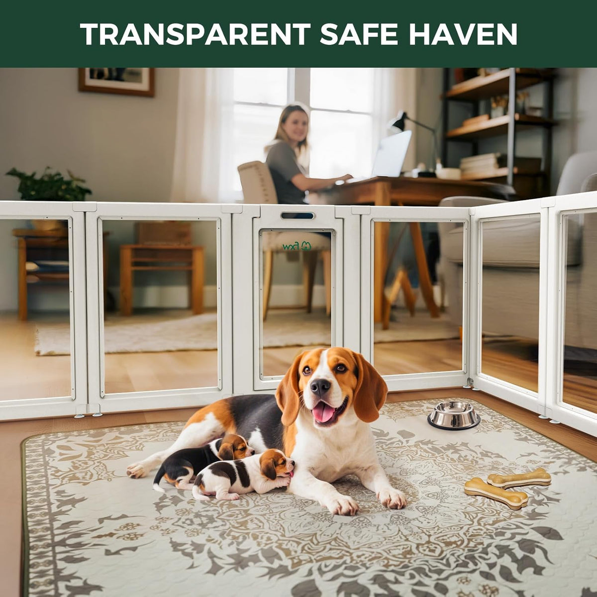 FXW AuraSpace Acrylic Indoor Unleashed Dog Playpen for Medium Dogs, 35 Inch, 10 Panels, White