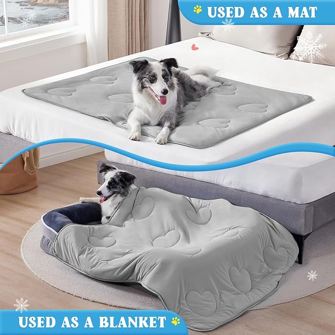 Cooling Blanket for Dogs, Lightweight & Durable Dog Cooling Mat, Q-MAX>0.45 Soft Breathable Pets Comforter for Couch, Bed & Car Essential - Light Grey 30x40 Inches