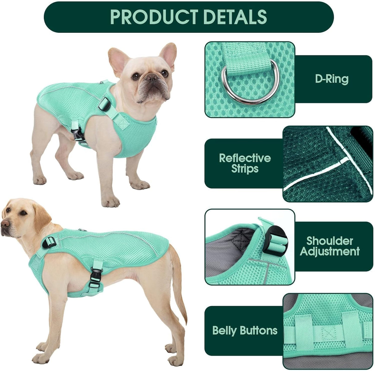 Kuoser Dog Cooling Vest for Large Dogs, Lightweight Doggie Cooler Jacket Breathable Mesh Pet Cooling Shirts Reflective Puppy Cool Harness for Beach, Hiking, Walking Green XXL