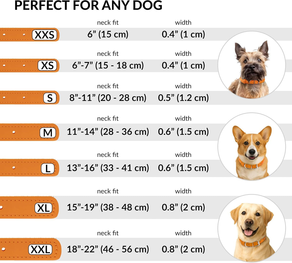 CollarDirect Rolled Leather Dog Collar, Soft Padded Round Puppy Collar, Handmade Genuine Leather Collar Dog Small Large Cat Collars 13 Colors (6 Inch, Orange Smooth)