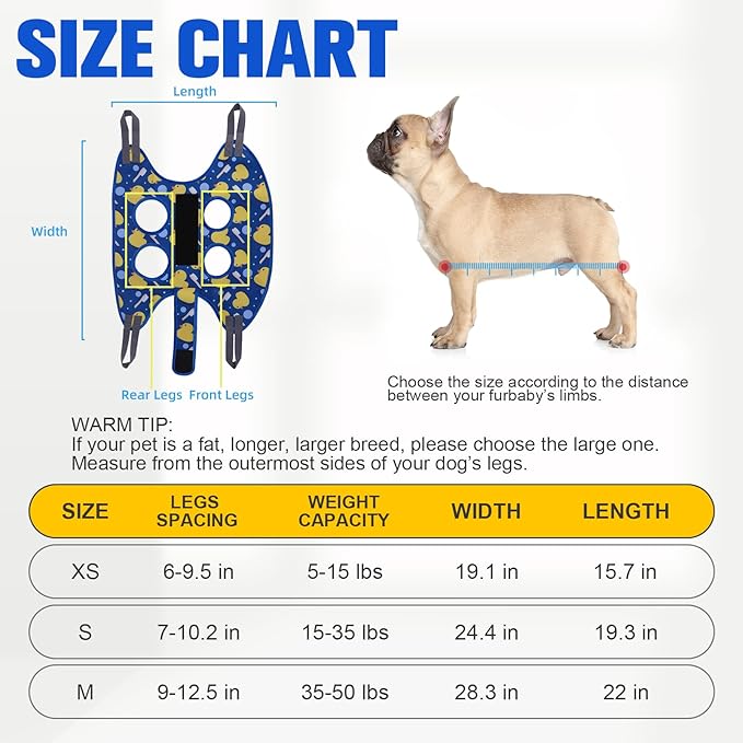 PAWCHIE Dog Grooming Hammock Harness for Dogs & Cats with Pet Nail Clipper Trimmer - Cat Hanger Sling for Trimming Clipping Nails- Dog Hammock Restraint Bag for Small Medium Large Dog, Navy Blue S