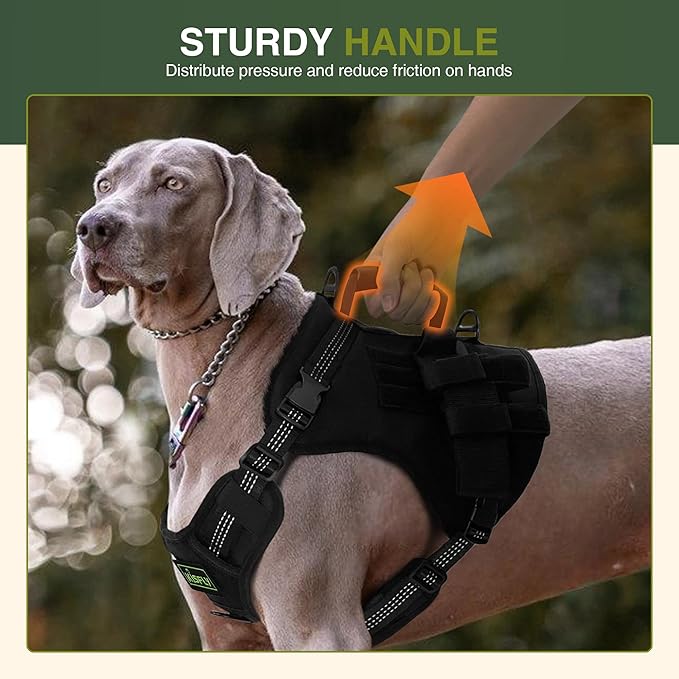 Tactical Dog Harness with Reflective Material, Adjustable Heavy-Duty No Pull Harness, Tear-Resistant Dog Tactical Vest with Handle, Breathable Outdoor Gear for Training, Hiking, Walking, Black M