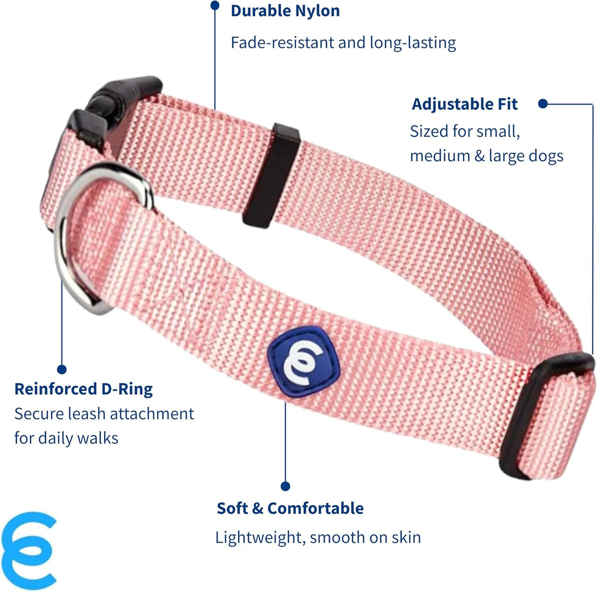 Blueberry Pet Essentials Small Dog Collar in Baby Pink | Adjustable & Eco-Friendly Durable Nylon Strap | Classic Collar for Small Dogs, Boy & Girl Pets