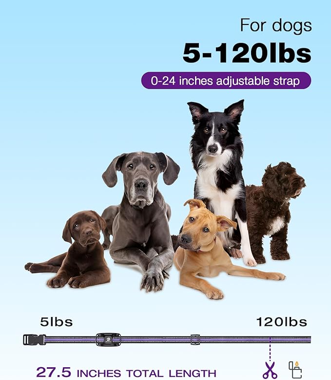 Bousnic Dog Shock Collar - 3300Ft Training Collar with Remote for 5-120lbs Small Medium Large Dogs Rechargeable Waterproof e Collar with Beep (1-8), Shake(1-16), Safe Shock(1-99) Modes (Lightpurple)