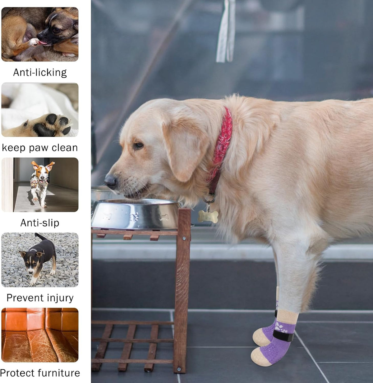 SCENEREAL Anti Slip Dog Sock to Prevent Licking Paws for Hardwood Floors, Boots & Paw Protector Shoes for Hot/Cold Pavement with Grippers, Double Sides Grips for Small Medium Large Senior Dogs, L