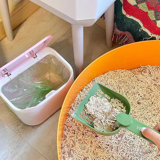 Mini Countertop Cat Litter Can with Press Type Lid, Includes 60 Refill Bags