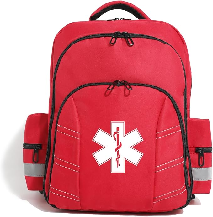 Red Medicine Backpack for School Empty First Aid Bag for Trauma Medication Safety Backpack Travel Paramedic Bag EMS EMT for Nurse Responder(bag only)