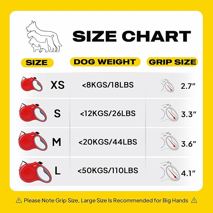 Fida Retractable Dog Leash, 16 ft Dog Walking Leash for Small Dogs up to 26lbs, Tangle Free, Red