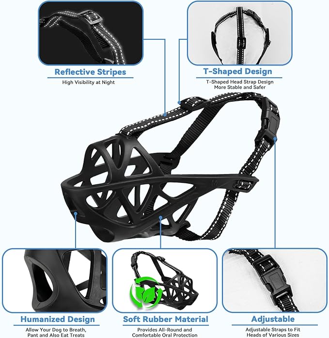 Dog Muzzle for Large Dogs, Medium and X-Large Aggressive Dog, Breathable Basket Muzzles, Suitable for Grooming Trimming Training, Allows Panting Drinking (Black, M)