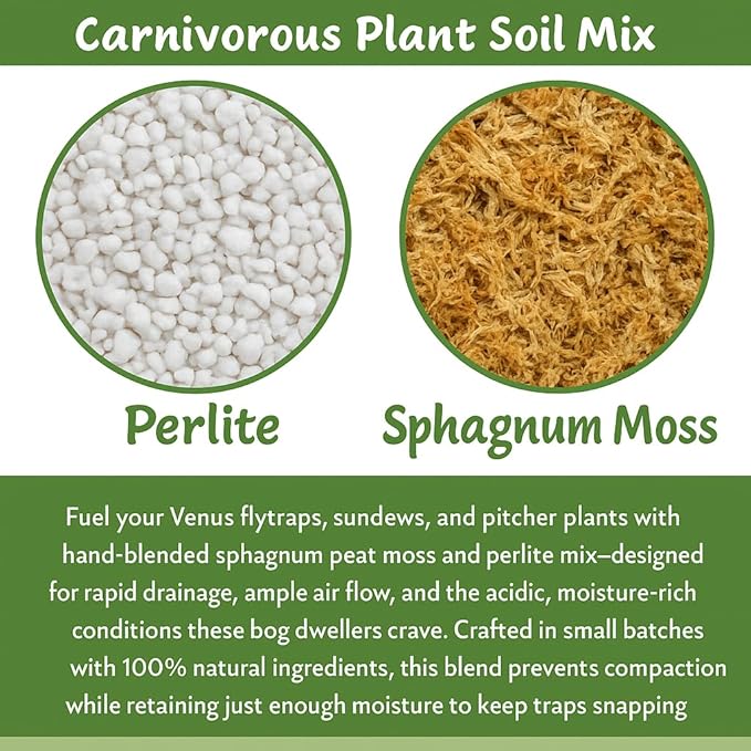 Gardenera Sphagnum Moss Potting Mix for Carnivorous Plants - 10 Quart - Moss and Perlite Blend for Potting Venus Fly Traps, Sarracenia, Pitcher Plants (2 Bags of 5QT)
