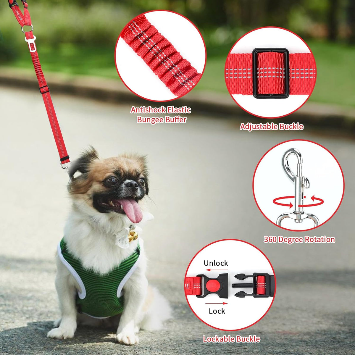 BWOGUE Pet Dog Cat Seat Belt Reflective Car Dog Headrest Restraint Leash Elastic Buffer Bungee Adjustable Tangle-Free Safety Leads Vehicle Seatbelt Harness for Small, Medium and Large Dogs (1 Pack)