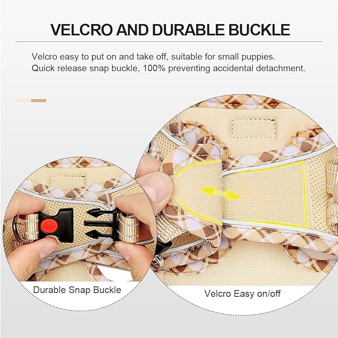 Mercano Soft Mesh Dog Harness and Leash Set, No-Chock Step-in Reflective Breathable Lightweight Easy Walk Vest Harnesses with Safety Buckle for Small Dogs, Cats (Beige, XS)