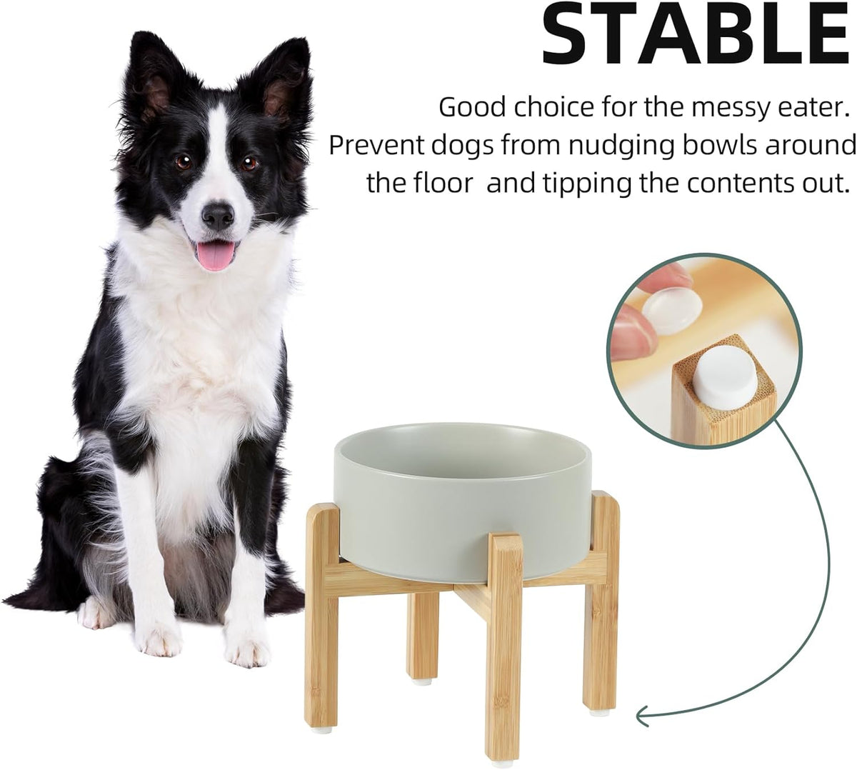 Ceramic Raised Dog Bowl Set, Elevated with Stand, Food and Water Bowl for Medium Breed Dogs, Weighted Dog Dishes, Pet Bowl(7.3'',41OZ, Grey)