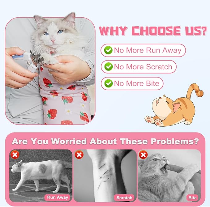 Supet Cat Wrap for Cutting Nails, 2025 Self-Adherent Cat Grooming Wrap, Anti-Escape Calming Cat Swaddle Wrap for Medicine, Nail Clipping, Teeth Brushing, Ear Cleaning