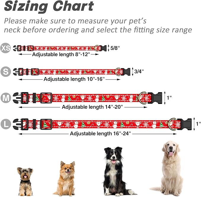 Reflective Dog Collar, Cute Christmas Style Dog Collars for Medium Dogs, Soft Nylon Puppy Collar for Boy and Girl Female Dog, Adjustable Heavy-Duty Pet Collar with Quick Release Buckle, Red