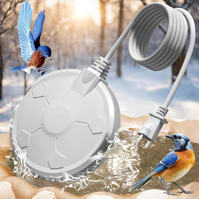 Daoeny Bird Bath Heater, 120W Bird Bath Heaters for Outdoors in Winter, Birdbath Water Heater Full-Covered Aluminum, Heated Bird Bath Pond Deicer Thermostatically Control for Patio Yard Farm (White)