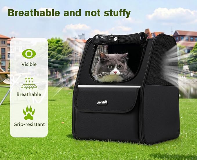 Pecute Cat Backpack Carrier, Small Dog Backpack Carrier, Pet Backpack Carrier for Cats Dogs Puppy Kitten, Cat Carrier Bag Carrying for Travel Hiking Bike Riding Walking Outdoor,Black