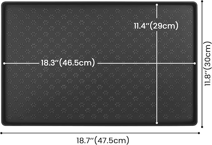 Ptlom Pet Placemat for Dog and Cat, Mat for Prevent Food and Water Overflow, Suitable for Small, Medium and Big Pet, 18" 12", Black, Silicone