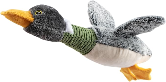 Best Pet Supplies Interactive Squeaky Dog Chew Toy, Ideal Dog Toys for Chewers, Small, Medium & Large Dogs, and Fetch Lovers - Mallard Duck Wing (Gray), Small