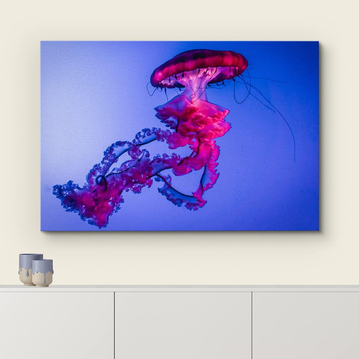 wall26 Canvas Print Wall Art Vibrant Neon Hot Pink Underwater Jellyfish Nature Animals Photography Realism Rustic Scenic Landscape Wilderness Earth for Living Room, Bedroom, Office - 16"x24"