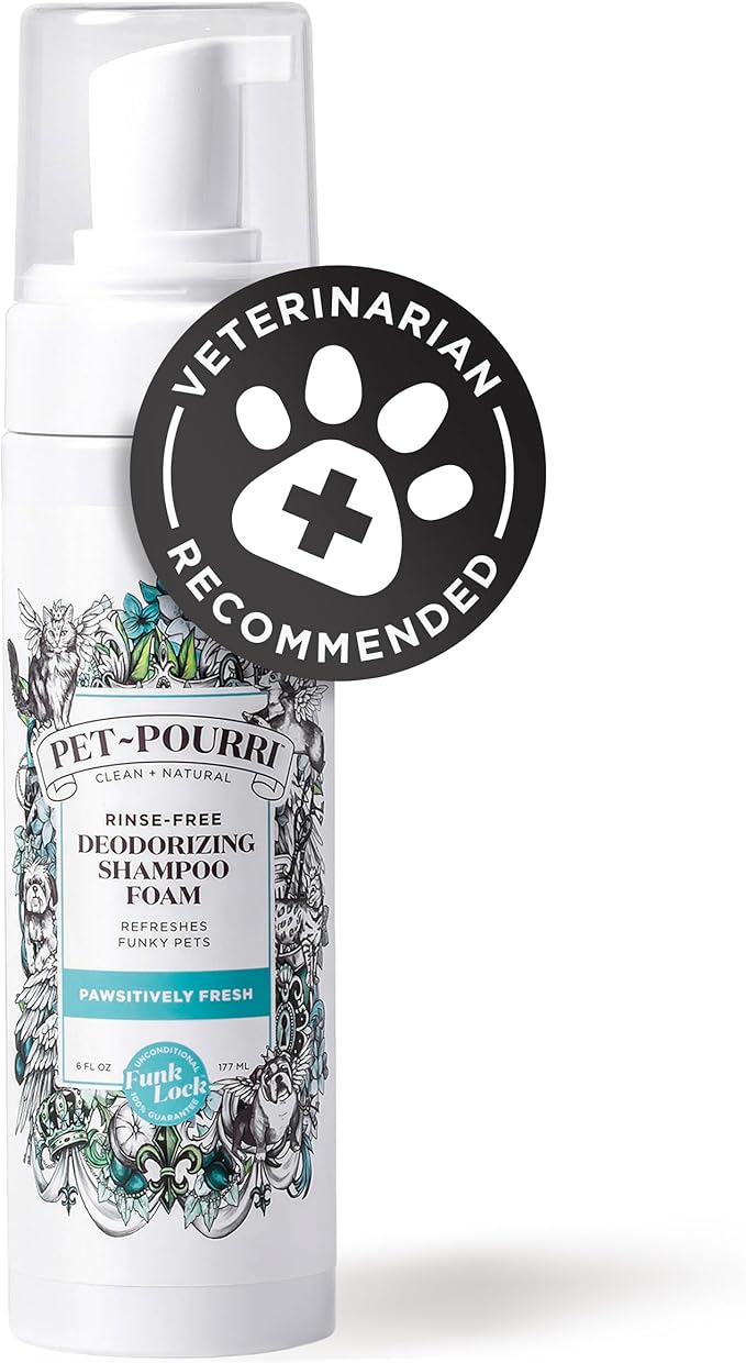 Poo-Pourri Rinse-Free Deodorizing Dry Shampoo for Dogs & Cats – Moisturizing Skin & Coat Soothing Formula - Plant Based Ingredients – Pineapple, Jasmine & Pear – No Rinse Foam Shampoo for Pet Odor
