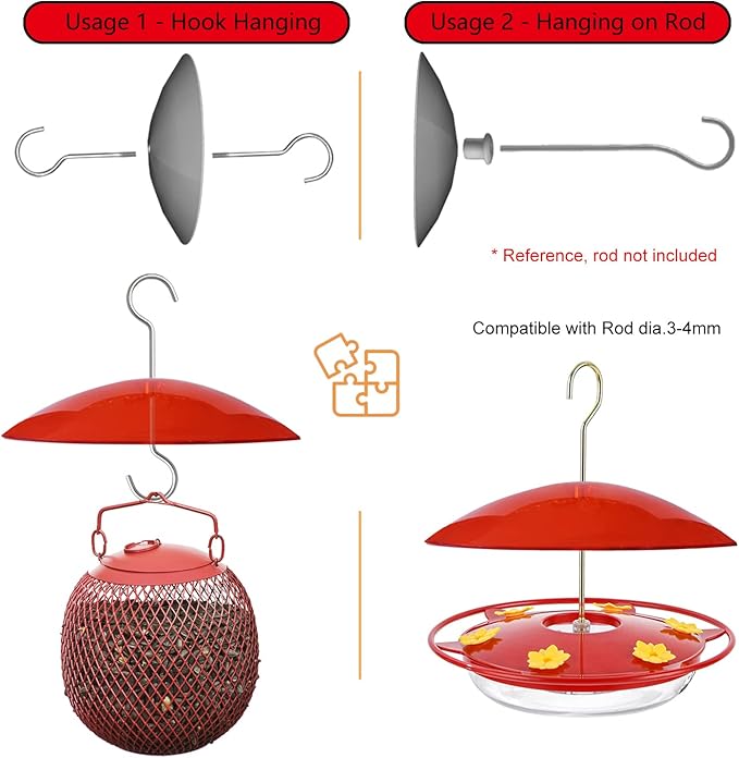 8" Mini Weather Guard for Bird Feeder - Small Protective Dome Cover Against Rain/Snow/Sun - Red Dia. 20CM