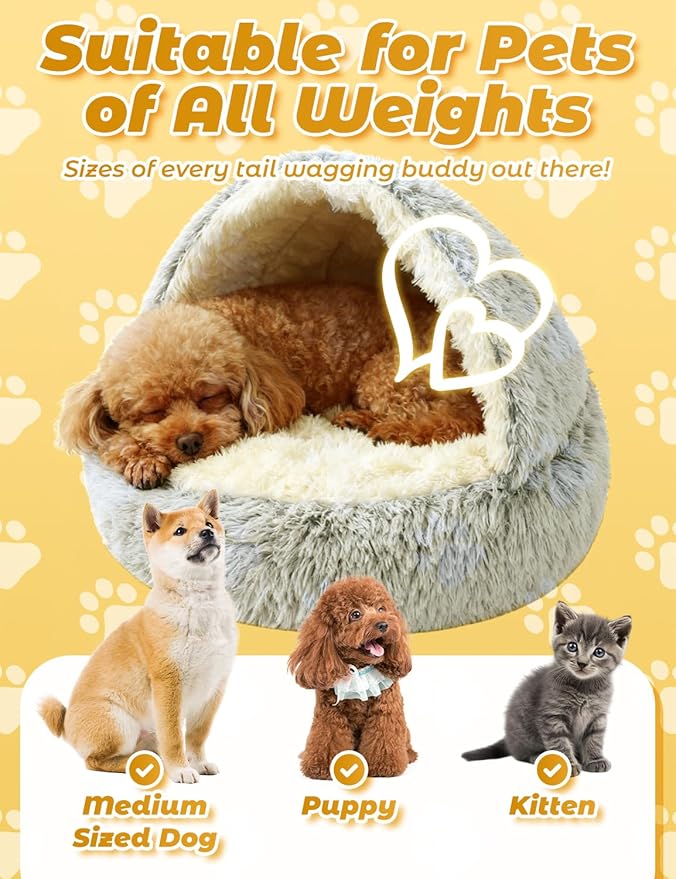 Dog Bed, Dog Bed with Cover Cave, Dual Comfort Design, Pet Bed for Small/Medium/Large Cats and Dogs, Anxiety Relief, Durable & Chew-Proof, Improves Sleep & Behaviour (Pink, 15in)